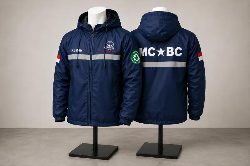 Jaket custom bahan taslan dan fleece dengan bordir logo untuk komunitas Kokpit Garment