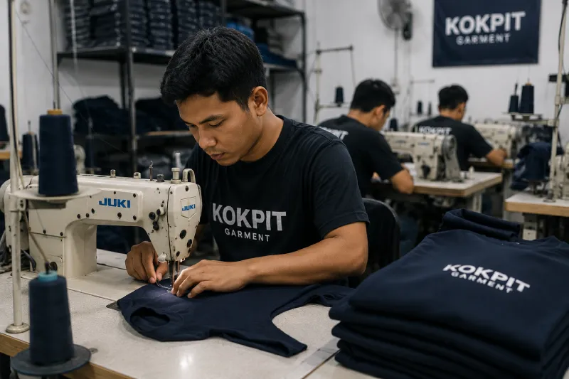 Tim Kokpit Garment bekerja di workshop konveksi Pulo Gadung Jakarta Timur